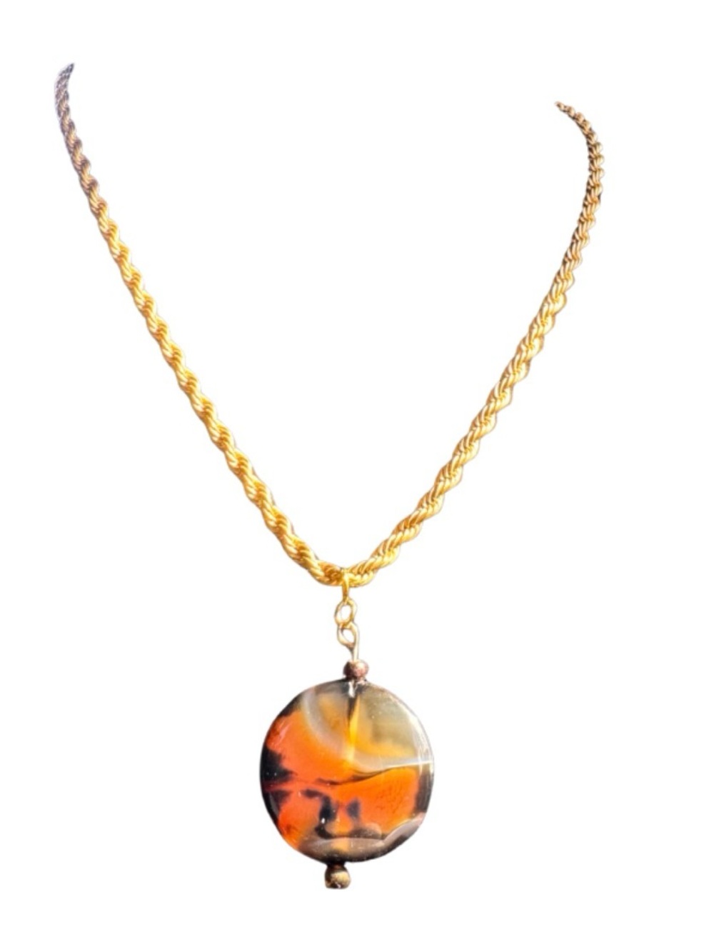 Handmade 30 mm Marbled Glass pendant  on Rope Chain